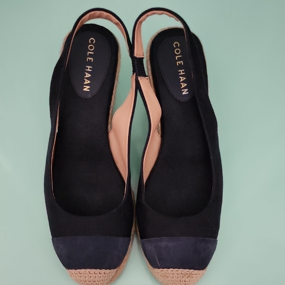 Cole Haan Cloudfeel Espadrille Wedge Strappy Slingback 80 mm - Navy Blue